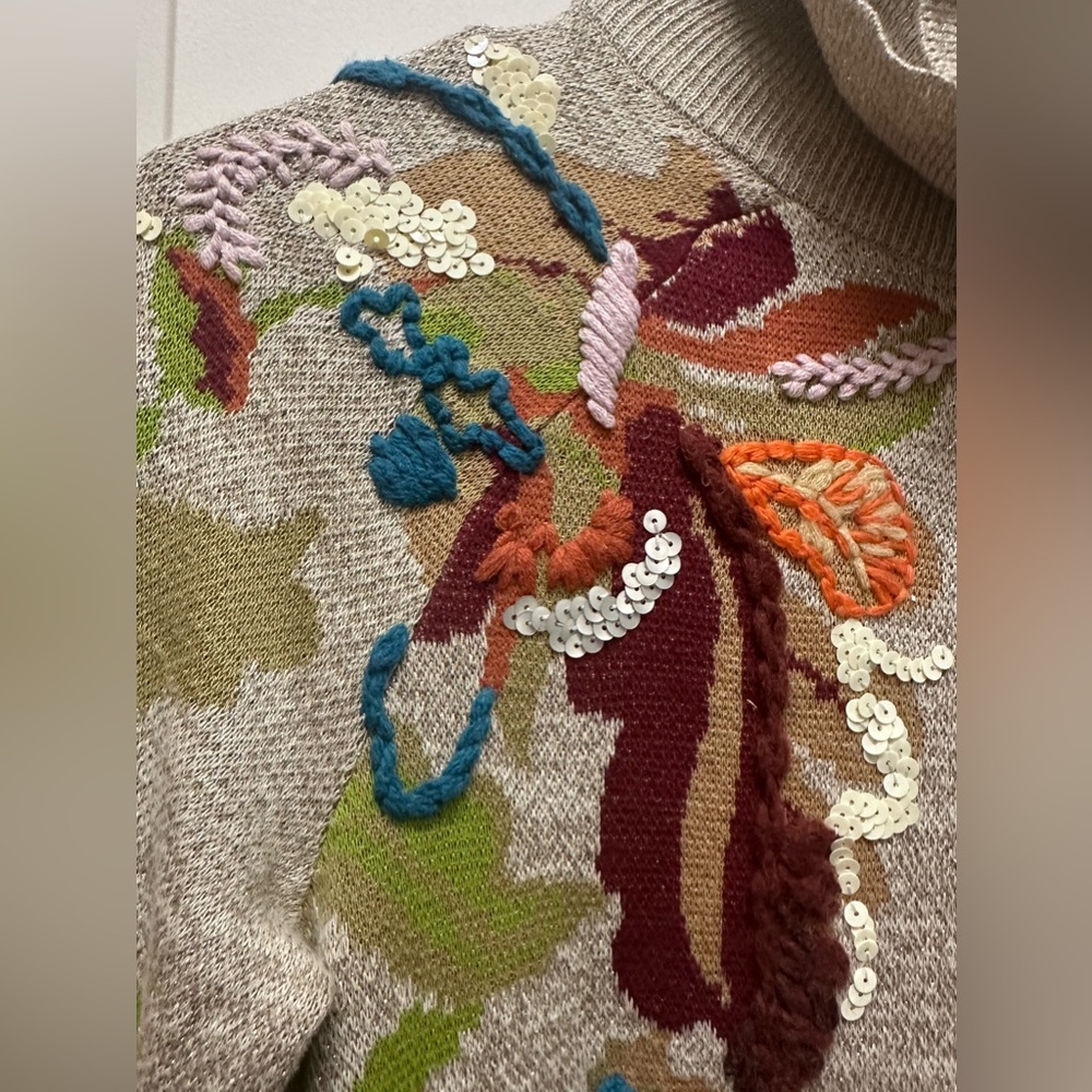 Anthropologie Knitted & Knotted Embroidered Petals Swing Dress NWOT Size small - Picture 6 of 9